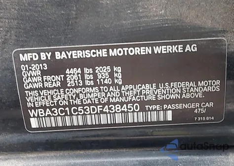 2013 BMW 328I z USA, uszkodzony, nr VIN WBA3C1C53DF438450